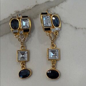 Vintage Connie Bates Farhenheit Gold Geometric Clip On Earrings With Stones